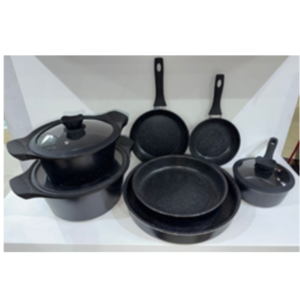 Premium 7-Piece Black Granite Mega Combo Cookware Set (Pots, Trays, Pans & Sauce Pot)