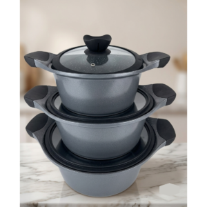 3-Piece Grey Granite Cookware Set (20cm, 24cm, 28cm Pots)