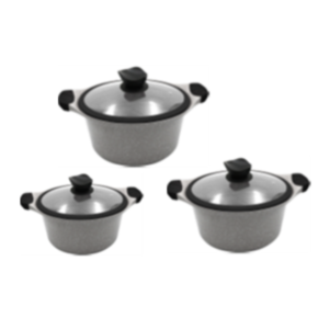 Premium 3-Piece Grey Granite Cookware Set (20cm, 24cm, 28cm Pots)