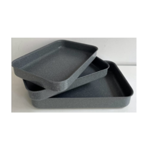 Premium 3-Piece Grey Granite Rectangular Baking & Roasting Trays Set