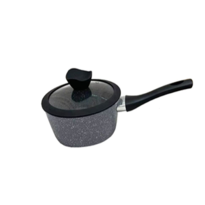 Premium 18cm Non-Stick Granite Sauce Pot with Tempered Glass Lid (Grey)