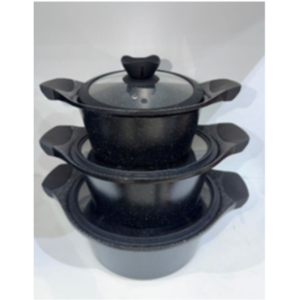 Premium 3-Piece Black Granite Casserole Cookware Set (20cm, 24cm, 28cm Pots)