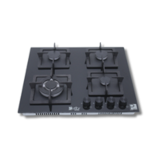 Luxury 60cm Built-In 4-Burner Full Safety Gas Hob with Modern Square Black Glass Finish