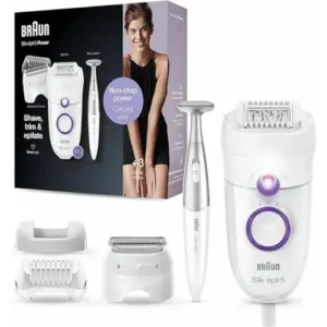 Braun Silk-épil 5 Power Epilator – Corded Non-Stop Hair Removal (White & Purple)