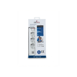 3-Socket Power Strip with Master Switch and Dual USB Hub