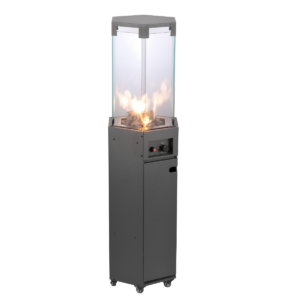 145cm Luxury Hexagonal Patio Gas Heater with Lava Rock, Fake Wood & 6-Side Tempered Glass