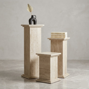 Aura 3-Piece Travertine Pedestal Column Stand Set