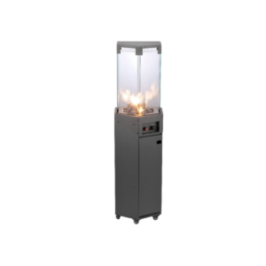 145cm Luxury Hexagonal Patio Gas Heater with Lava Rock, Fake Wood & 6-Side Tempered Glass