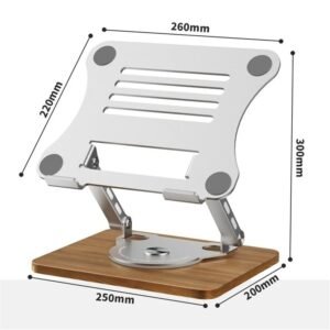 Premium 360° Rotating Aluminum & Wooden Laptop Stand – Multi-Axis Ergonomic Riser